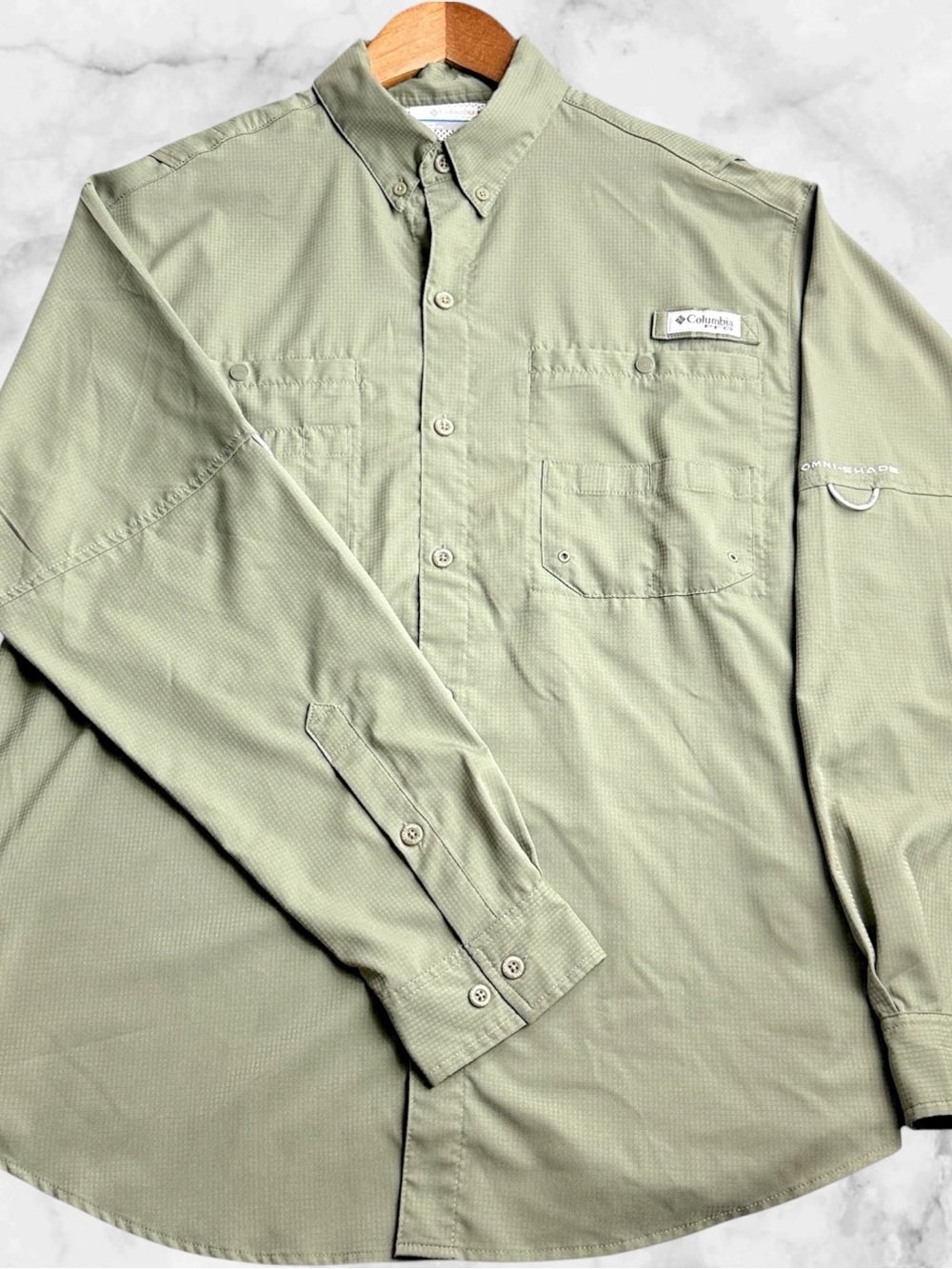 Columbia PFG Mens M Green Omni-Shade Fishing Shirt Long Sleeve Vented Outdoor